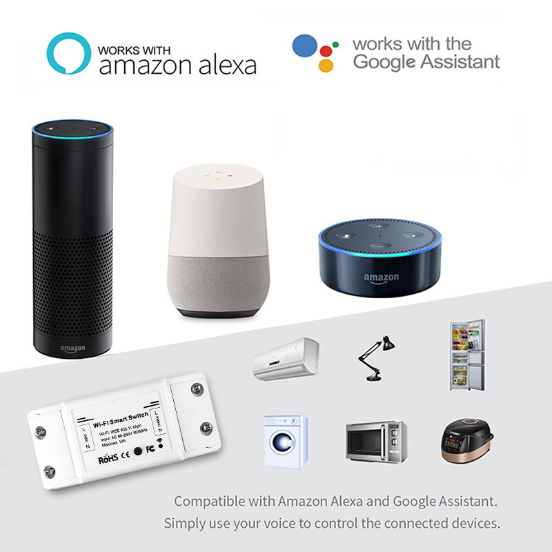 Módulo interruptor de luz inteligente WiFi, temporizador de interruptor Universal, Control remoto inalámbrico por aplicación Smart Life, funciona con Alexa y Google Home