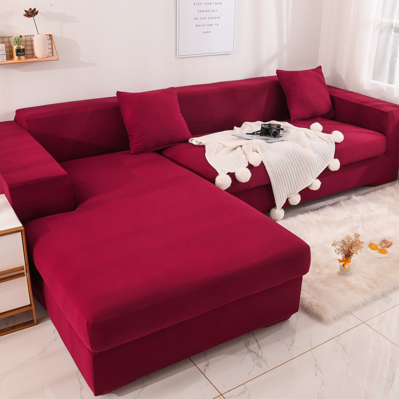 Capa de sofá de estiramento elástico de cor lisa para sofá de canto para sala de estar l forma capas de sofá precisa pedir 2 peça