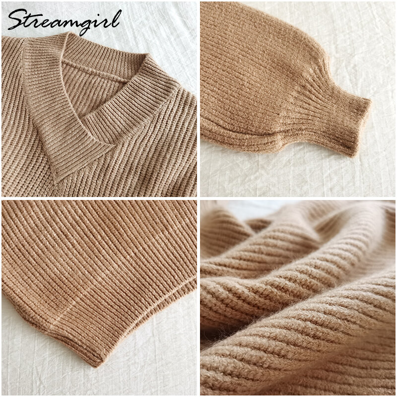Women Thick Sweaters For Winter Warm Khaki Oversized Pullovers For Women Sweaters And Pullovers White V Neck Sweater Fall Thick