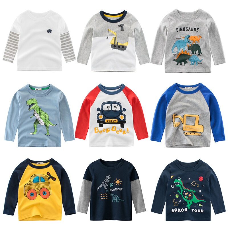 子供用Tシャツ,男の子と女の子用の綿の服,恐竜と漫画のデザイン