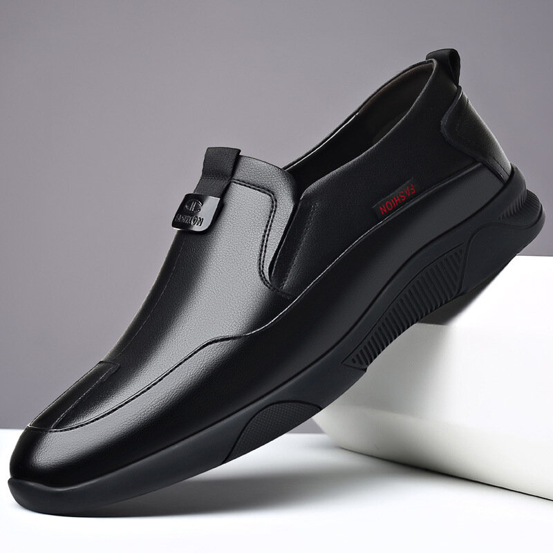 Gzm primavera e outono novos sapatos casuais de couro masculino simplicidade sapatos de couro redondo respirável resistente à abrasão cor sólida