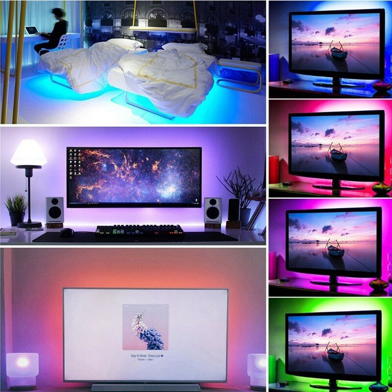 Bande lumineuse LED RGB Flexible, DC 5V, SMD2835, 24 touches de commande, USB, lampe pour la maison, mur, TV, rétro-éclairage, décor