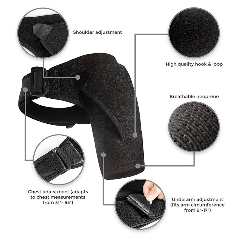 Unisex Adjustable Breathable Gym Sports Care Single Shoulder Support Back Brace Guard Strap Wrap Belt Band Pads Black Bandage