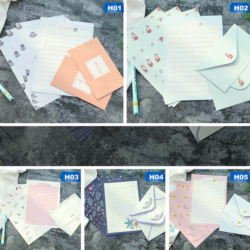 1 Set/6 Pcs 한국어 크리 에이 티브 작은 신선한 꽃 편지 종이 봉투 사랑스러운 로맨틱 다채로운 편지 봉투 + 편지지