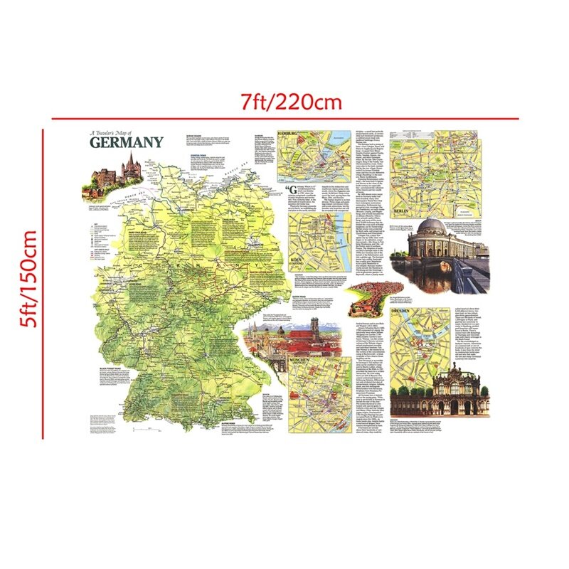 Mapa de un viajero de Alemania de 150x225cm, decoración no tejida, arte de pared, artesanías para el hogar para viajes y viajes