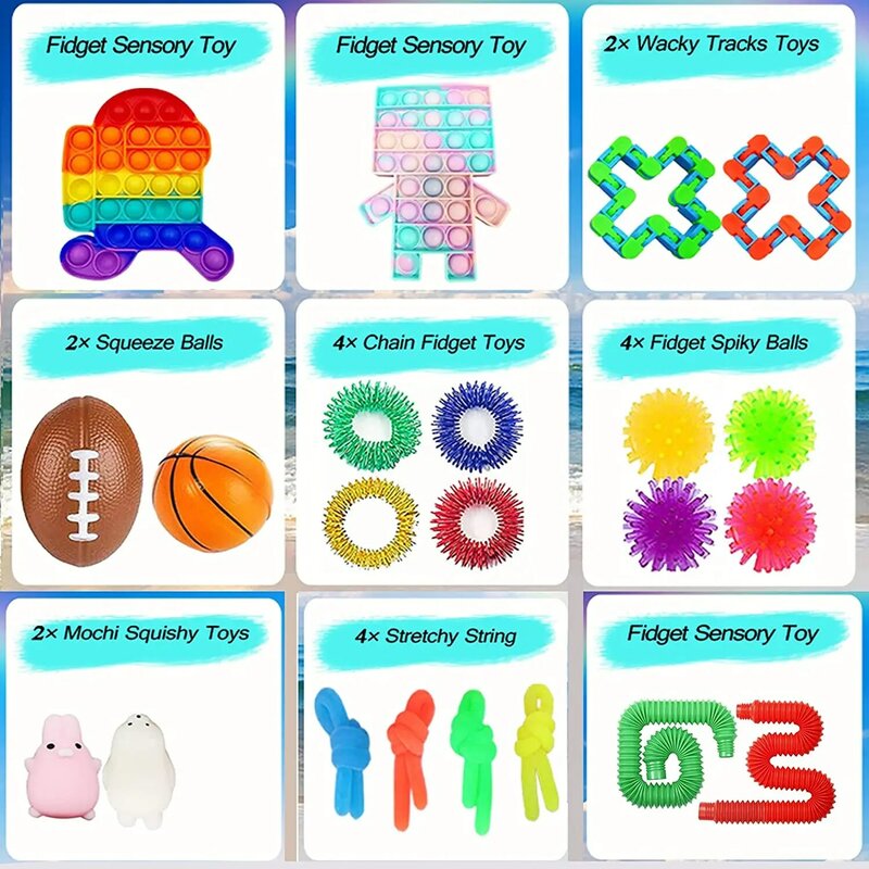 Kit de jouets Fidget pour adultes et enfants, anti-Stress, sensoriel, tdah et anxiété, autisme, 27 pièces