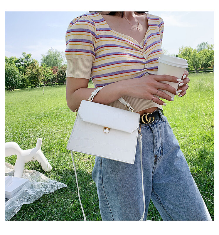SWDF Stone Patent White Crossbody Bags For Women 2022 Small Handbag Small Bag PU Leather Hand Bag Ladies Designer Evening Bags