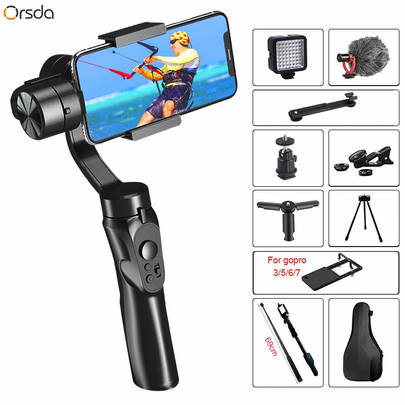 Orsda 3-осевое переносное Смарт карданный стабилизатор для смартфона Экшн-камера с функцией видеозаписи, тик Youtube tiktok tok Vlog в прямом эфире