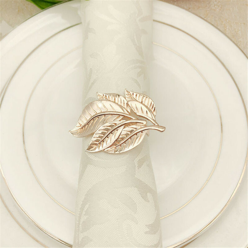 6 pçs restaurante ocidental folha de árvore de metal guardanapo anel do hotel guardanapo botão toalha fivela para festa de casamento decoração