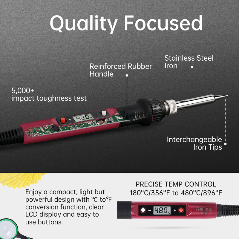 A-BF 60W Perangkat Solder Elektrik Digital Besi dengan Tombol Sakelar 220V 110V Suhu Alat Las Dapat Disesuaikan Keramik Heate