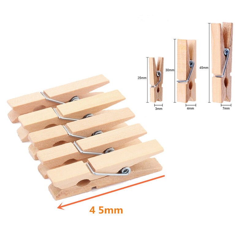 50 Uds 25Mm 30Mm 45Mm 72Mm pinzas de madera Mini Clips para fotos de papel pinzas de madera abrazaderas para almacenamiento de Clips madera suministros
