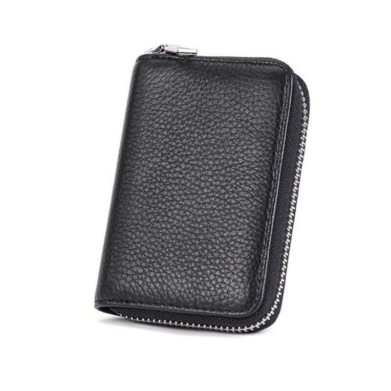 1 Pc Men Business Card Holder Genuine Leather Credit Card Holder Women Zipper Pocket Unisex Card Case Zipper Coin Purse