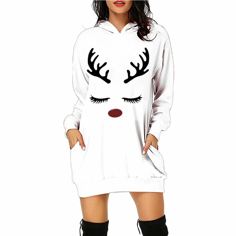 Mode Pullover Weihnachten Mit Kapuze Sweatshirts Frauen Nette Beiläufige Lange Hülse Sweatshirt mit Kapuze Dame Lose Druck Anime Hoodie