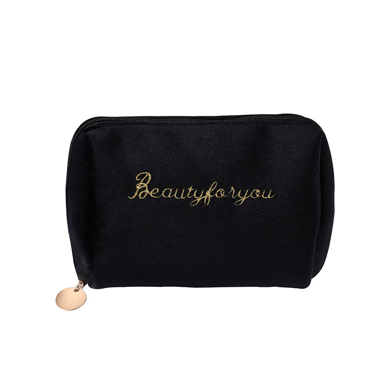 1 Pc Women Zipper Velvet Make Up Bag Travel Large Cosmetic Bag for Makeup Solid Color Female Make Up Pouch Necessaries
