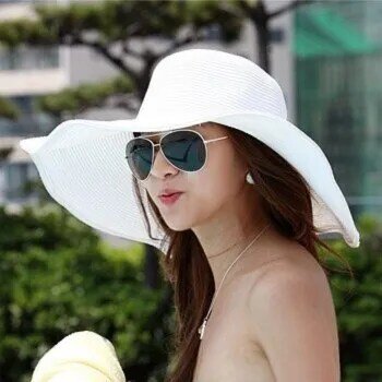 Sombrero de playa de paja ancha para mujer, ala grande coreana, a prueba de Sol, para verano