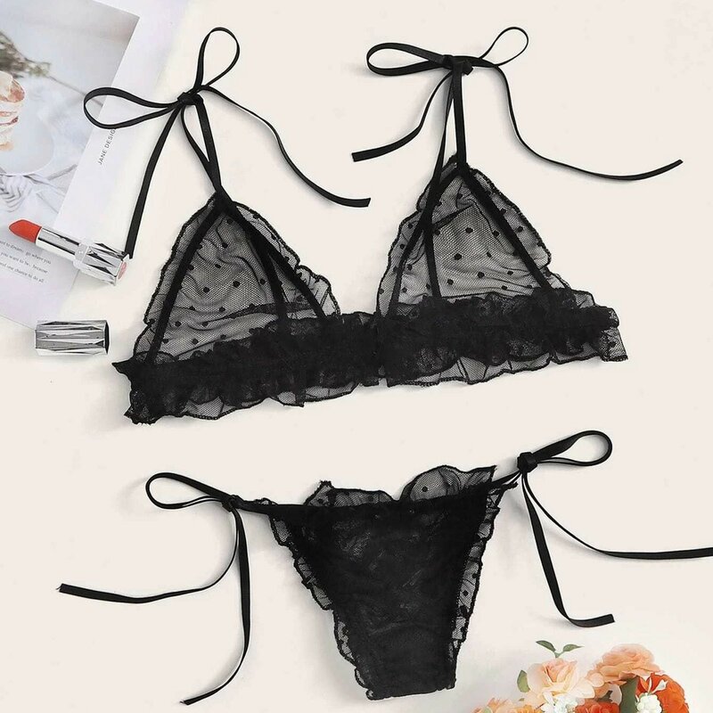 Roupa íntima sensual feminina, conjuntos de lingerie sexy com pontos de malha, perspectiva com renda, lingerie sexy erótica quente, lingerie sensual de mulher