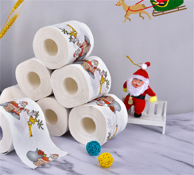 1 Rolo Papai Noel Impresso Feliz Natal Papel Higiênico Tissue Table Room Decor Christmas Party Ornament DIY Craft Paper