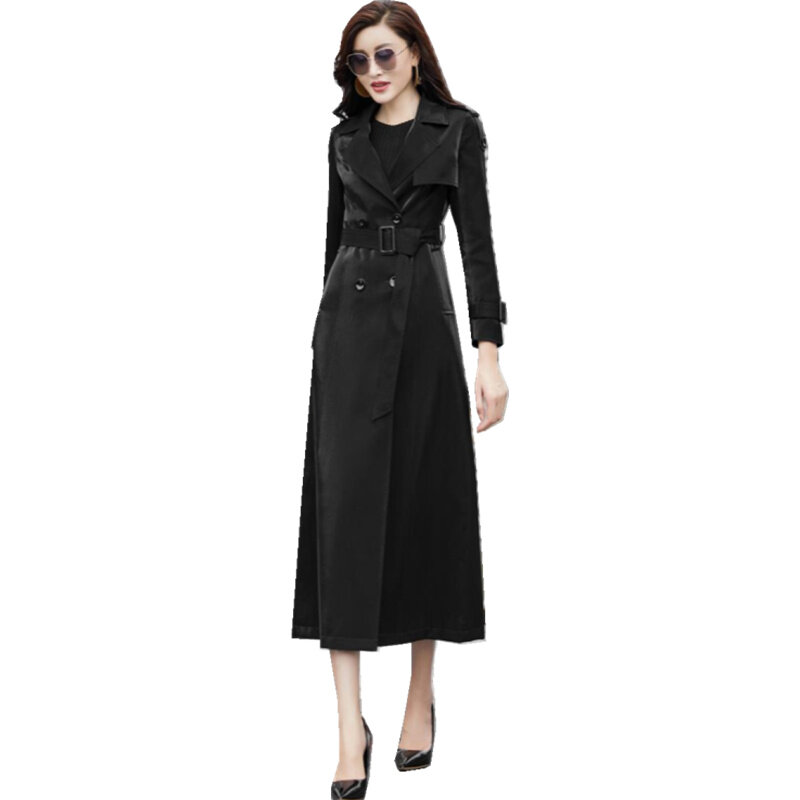 Gabardina de moda para mujer, abrigo largo con solapa informal, cortavientos entallado, gabardina de doble botonadura para primavera y otoño