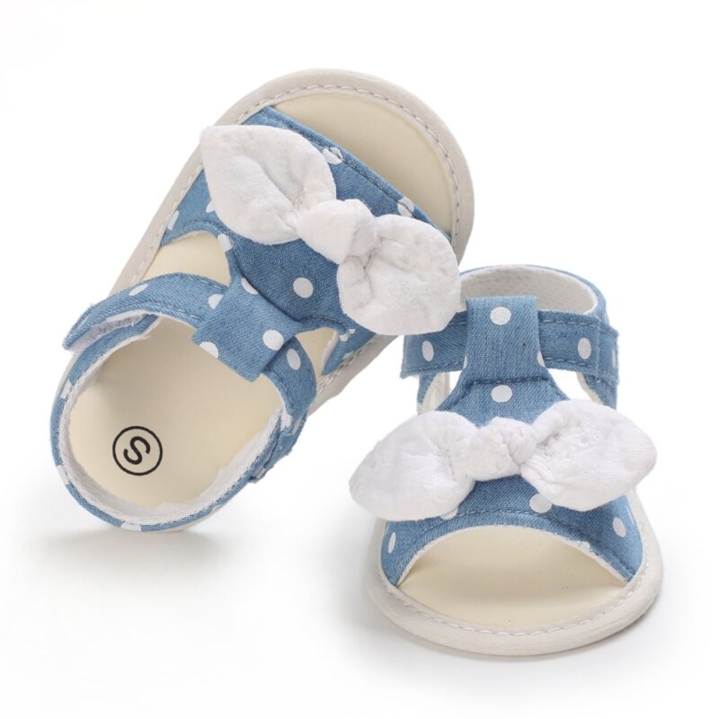 Weixinbuy-Sandalias antideslizantes para bebé y niña, zapatos informales de playa con lazo, suela suave y puntos, para primeros pasos, Verano