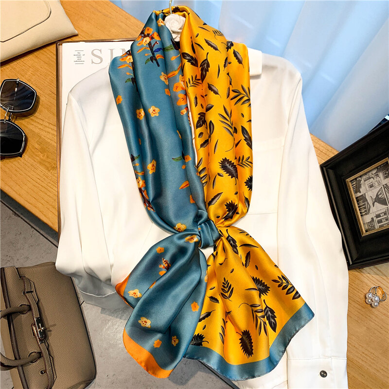 Роскошный шейный платок с принтом, шарф для женщин, брендовые шелковые узкие шарфы, шали, шейный платок, бандана, женский платок, глушитель, н...