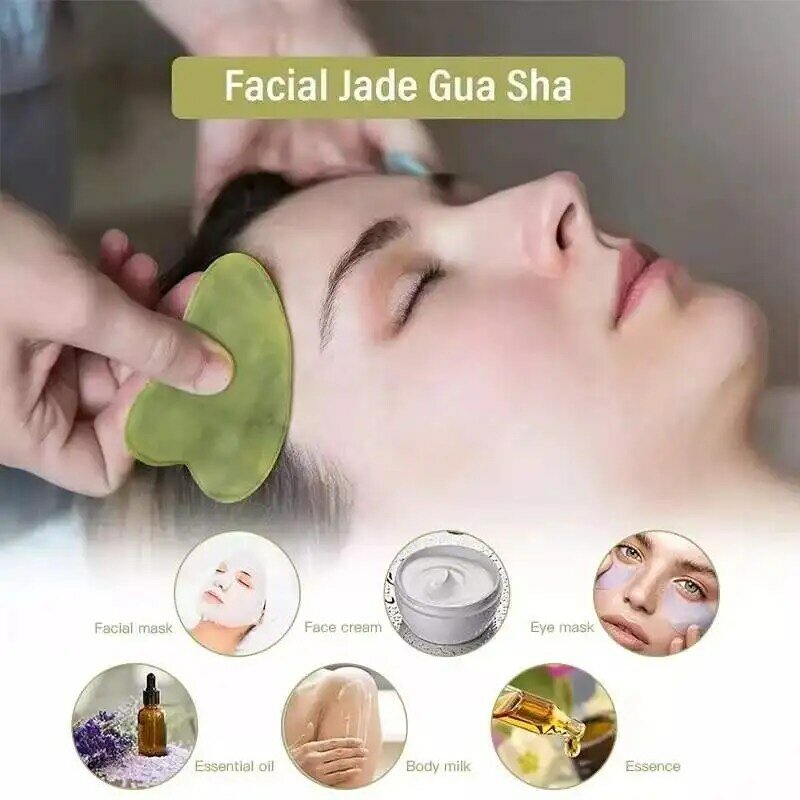 Rouleau de Massage en Jade, 2 pièces, pour la santé du visage, Gua Sha, grattoir, pierre naturelle, Gouache blanche, soins de la peau