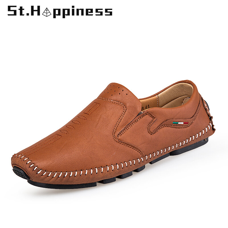 2021 Men Leather Shoes Fashion Lightweight Soft Casual Shoes Classic Moccasins Loafers Outdoor Slip On Driving Shoes Big Size 48