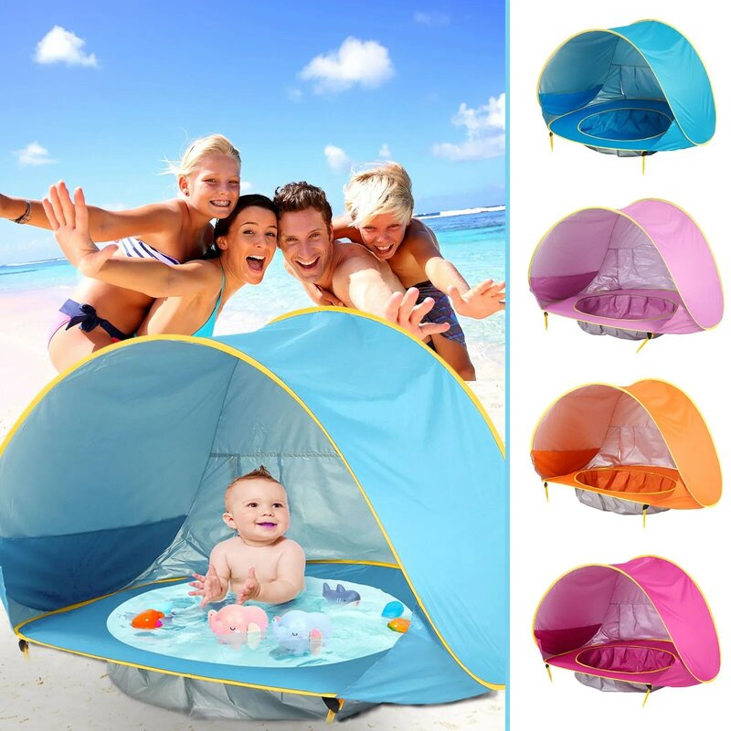 Baby Strand Zelt mit Pool 2021 Aktualisieren Einfache Falten Up & Pop Up Einzigartige Ozean Welt strand zelt sonnenschirm markise UV schutz outdoor