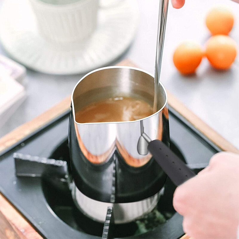 Teko Buih Susu Baja Tahan Karat dengan Teko Susu Pengukus Espresso Gagang Panjang Cocok untuk Latte Cappuccino Mentega Cair