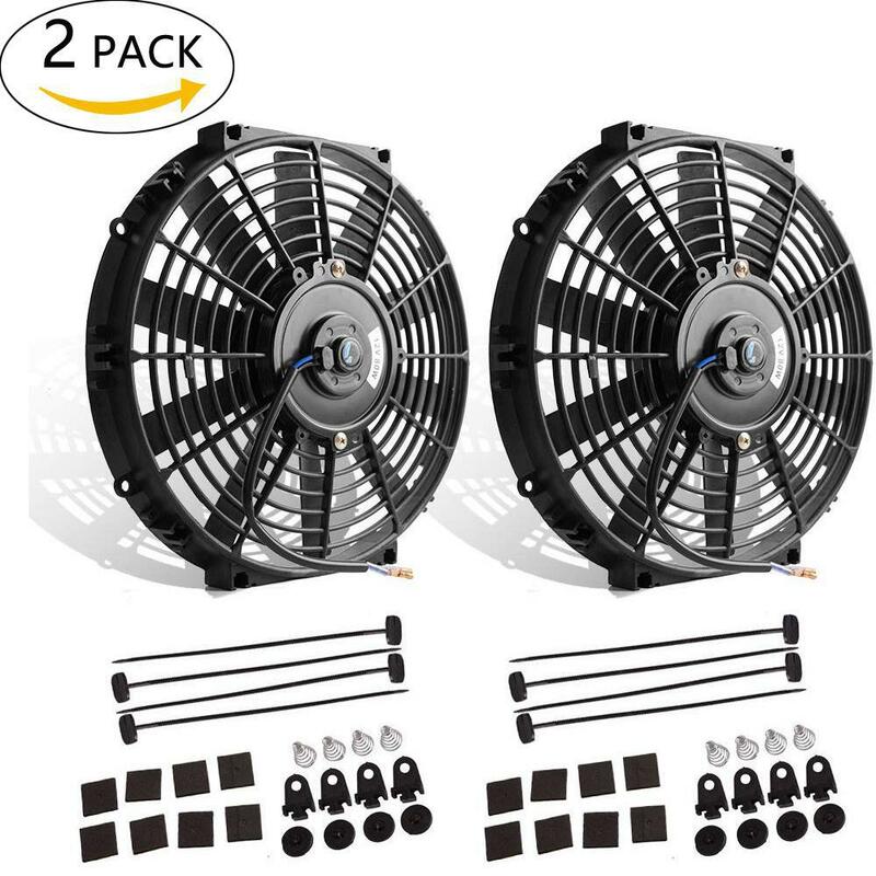 2pcs 12" Water Tank Cooler Electric Radiator High Performance Cooling Fan Push Pull Slim 12V 80W & Mounting Kit Car Accessories