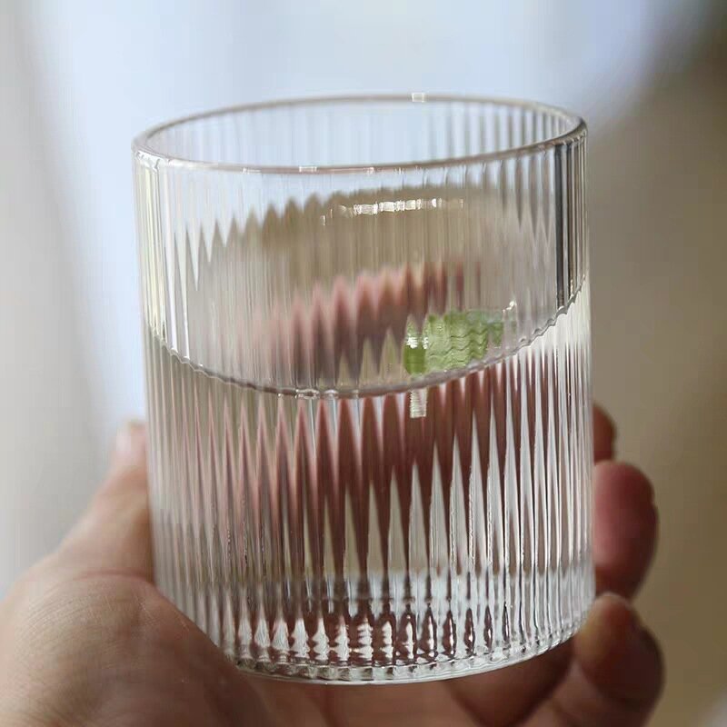 Винный термостойкий стакан в полоску, 120 мл/300 мл, из боросиликатного стекла, прозрачный стакан для виски, нескользящая портативная кофейная ...