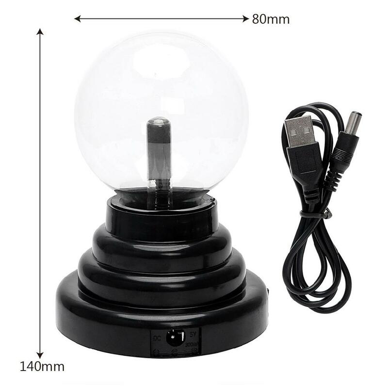 Лидер продаж 8*14 см USB Волшебная черная основа стеклянный плазменный шар Сфера свет нивечерние лампа светильник с USB-кабелем