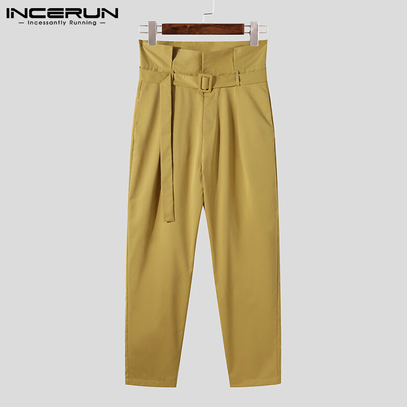 Pantaloni da uomo alla moda tinta unita Comeforable All-match Pantalons semplici tasca da uomo con lacci Cargo pantaloni lunghi S-5XL 2021 INCERUN