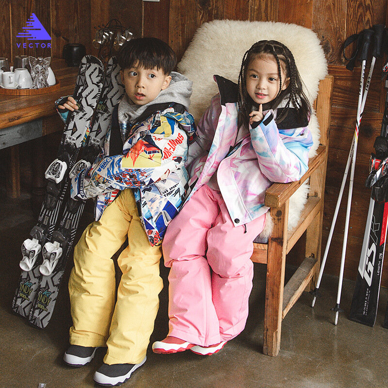 Conjuntos de esquí para niños, chaqueta de esquí impermeable a prueba de viento para exteriores, cálido, con capucha, trajes deportivos de Snowboard