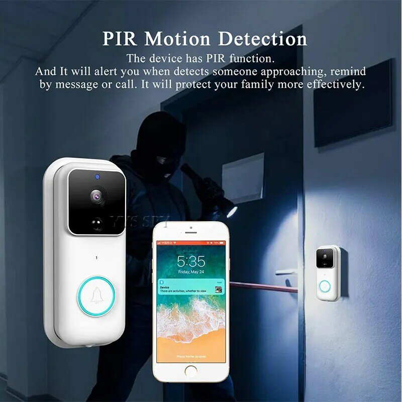 Беспроводной дверной звонок с Wi-Fi, 1080P, двусторонний аудиовыход с пультом дистанционного управления для умного дома, цифровой дверной глазо...