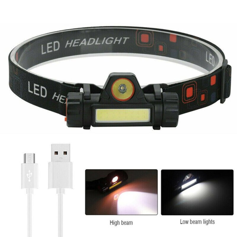 실용적인 COB LED 충전식 헤드 램프 토치 헤드 라이트, 손전등 2 모드 야외 캠핑 헤드 조명