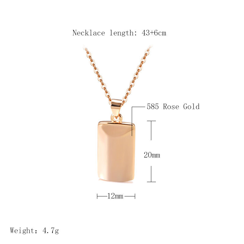 SYOUJYO modny błyszczący prosty Design 585 różowe złoto kolor dynda naszyjnik elegancki kwadratowy naszyjnik dla kobiet Party Fine Jewelry