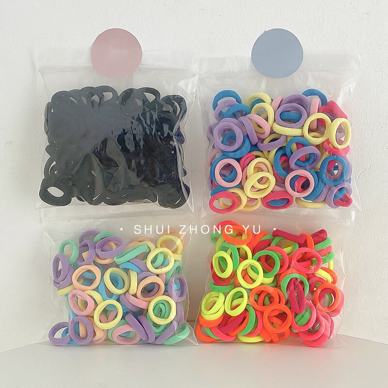 100 PCS/set All-match Base Hair Bands Large Intestine Hair Circle Elasticity Girls Head Rope Candy Color Small Rubber Band OH199