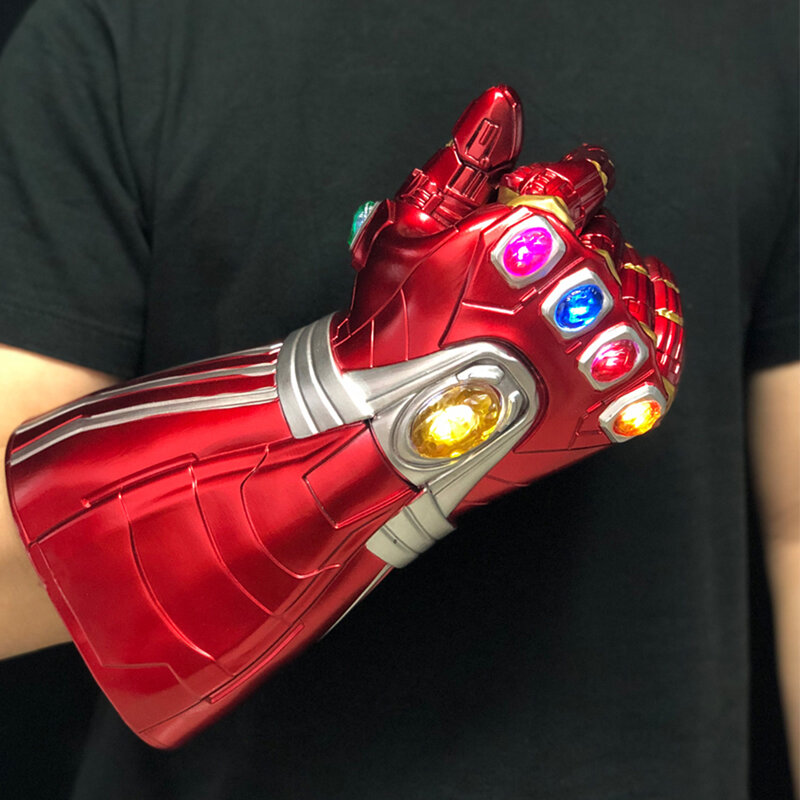 Rękawiczki LED żelazna rękawica Cosplay Arm Kid rękawiczki dla dorosłych ramiona maska Superhero broń rekwizyty na przyjęcia