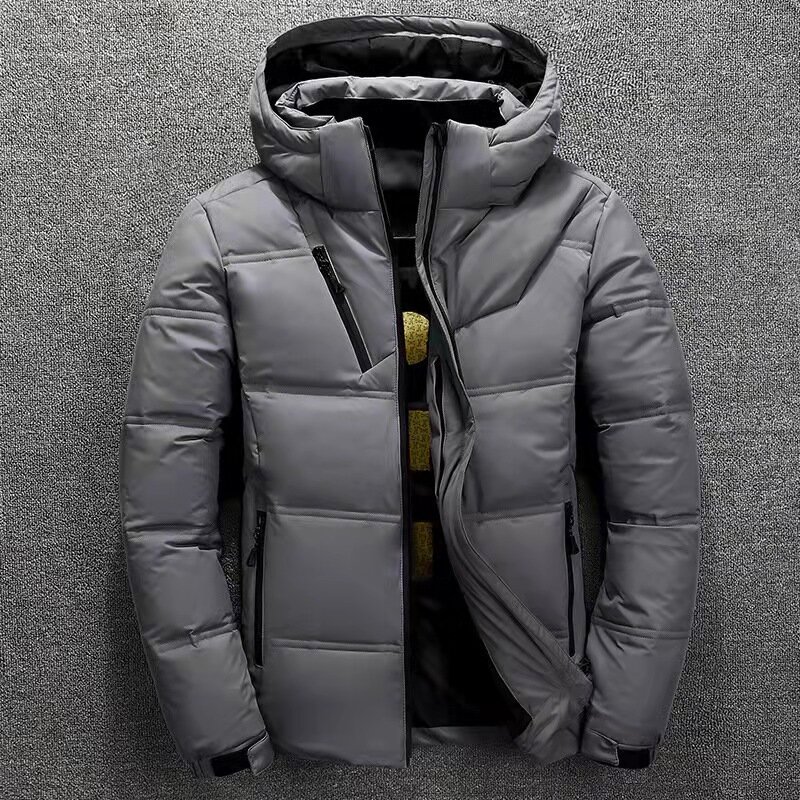 معطف رجالي كوري أنيق للشتاء 2021 خفيف للغاية مزود ببطة وياقة على شكل ريش ملابس رجالي دافئة