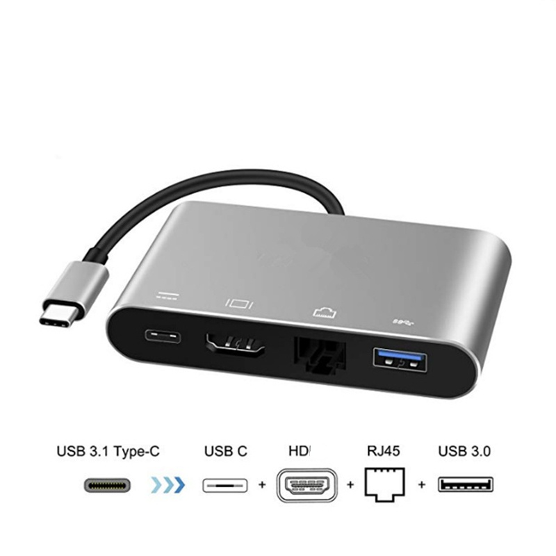 Usb 3.1 Type C Hub To hdmi-Compatible Ethernet RJ45+USB3.0+Pd Charging Gigabit Ethernet Usb C Hub Multiport Adapter for Macbook