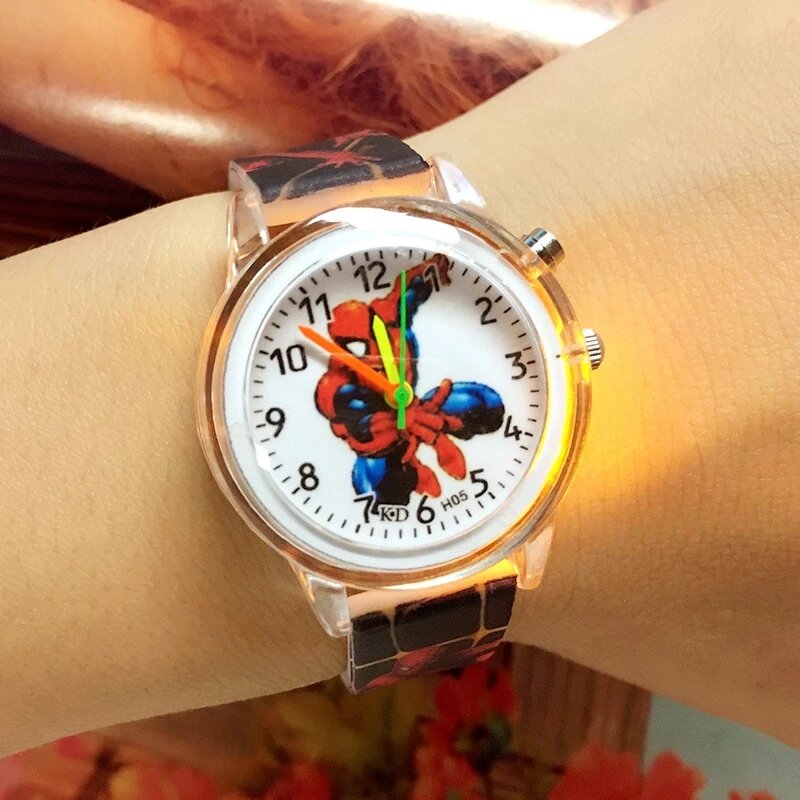 만화 귀여운 다채로운 빛 실리콘 쿼츠 시계 어린이 키즈 소년 소녀 패션 팔찌 빛나는 손목 시계 시계
