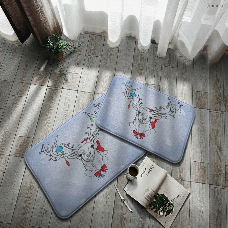 Tappeto per le vacanze tappeto di buon natale tappeto per porte in flanella di alce 2021 nuovo tappetino per decorazioni natalizie cucina bagno tappeto antiscivolo tappeto con stampa 3D