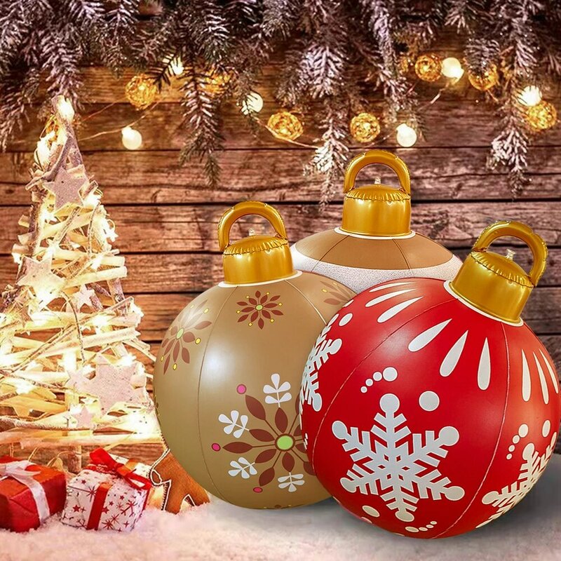 60 سنتيمتر في الهواء الطلق عيد الميلاد نفخ كرة زخرفية مصنوعة البلاستيكية العملاقة الكبيرة كرات شجرة زينة في الهواء الطلق الديكور لعبة الكرة