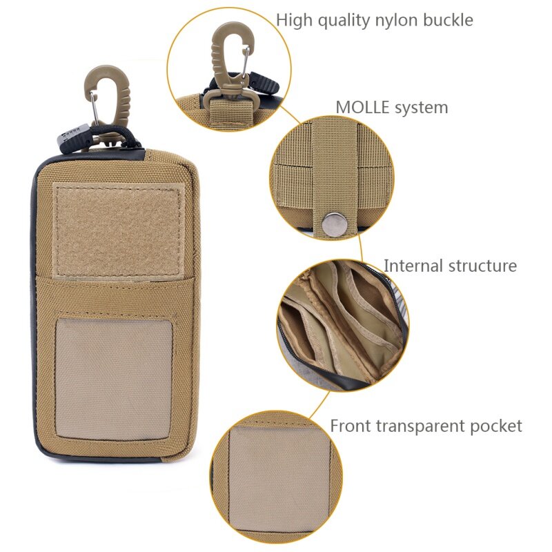 100Dナイロン屋外正方形の財布カードバッグ防水ジッパーキーホルダーポーチパック多機能狩猟財布ウエストバッグ 1 個