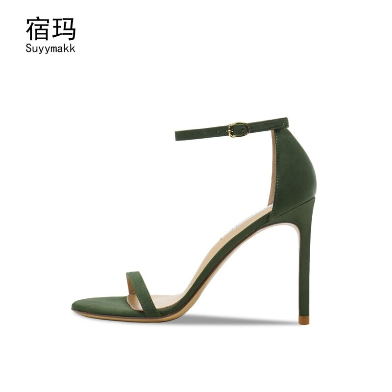 Sandálias femininas elegantes e sensuais, sapatos de verão de dedo aberto com salto alto, tira de tornozelo, salto fino feminino, 6cm, 8cm, plus size, 2021