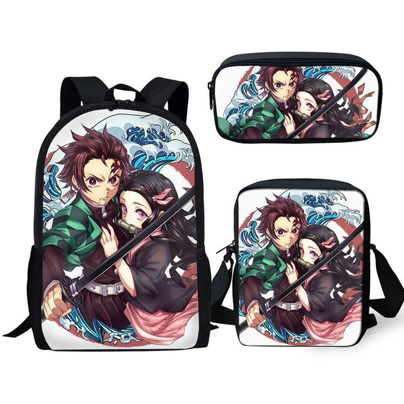 3 шт./компл. детский школьный рюкзак HALYUNASC-Demon-Slayer-Kimetsu-no-Yaiba-Школьные сумки с рисунком для подростков