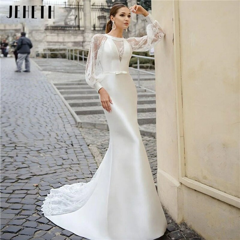 Женское платье с круглым вырезом JEHETH, элегантное пляжное платье с длинными рукавами-фонариками и бантом, свадебное платье, 2022