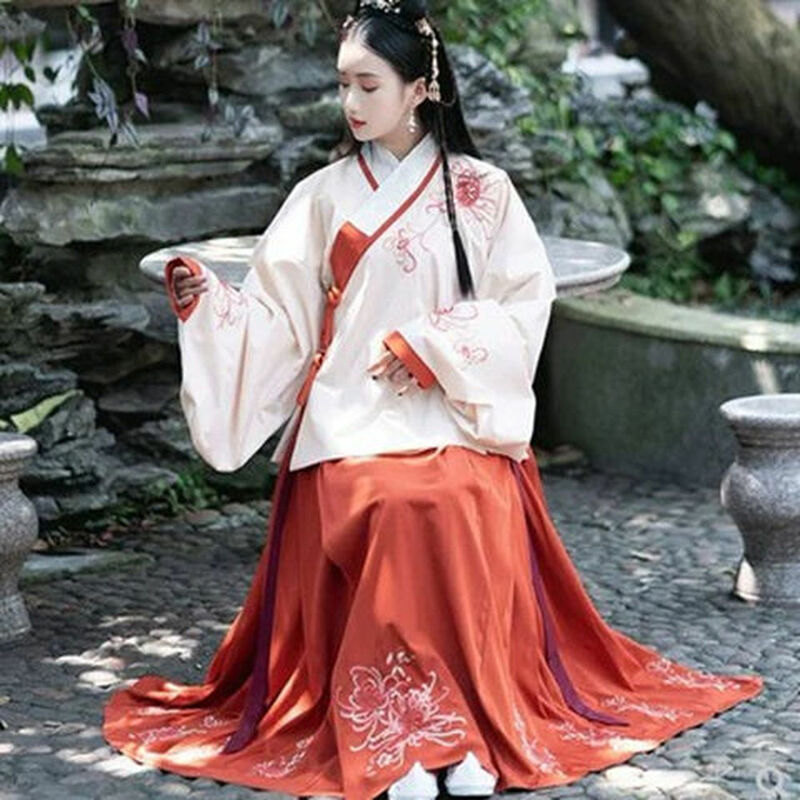 Trung Quốc Truyền Thống Hanfu Nữ Điệu Nhảy Dân Gian Trang Phục Thêu Váy Đầm Cổ Thanh Lịch Nhà Đường Phương Đông Trang Phục Quần Áo