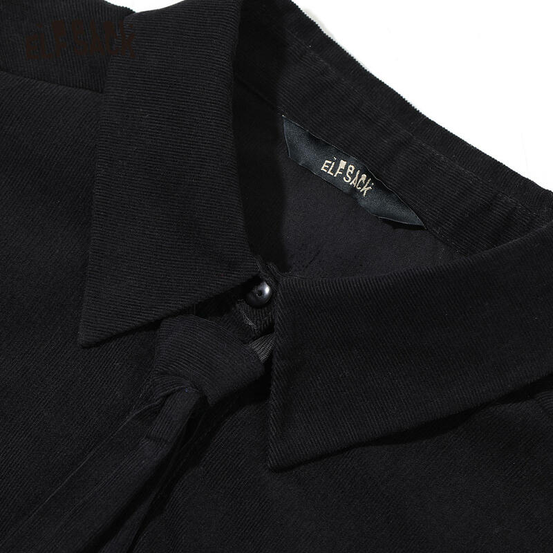 ELFSACK Solid Pure Single Breasted PANA Casual Shirt mujer, 2020 invierno Vintage Tie Front Zipper, Coreano Girly Baisc Top de diario