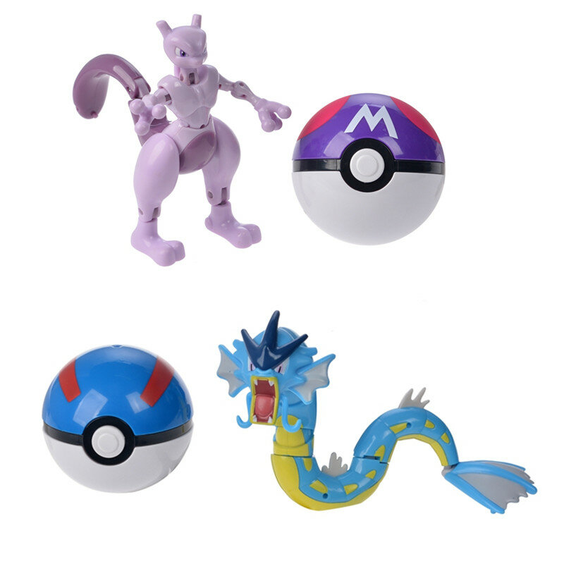 Pokemon Elf Ball Deformation Toy Model Pikachu Mewtwo Ash-Greninja Pokemon Ball Anime Action Figure Toy For Young Children Gifts